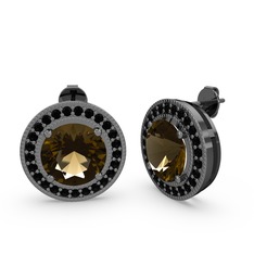 Esinti Daire Küpe - Siyah zirkon ve dumanlı kuvars 925 ayar siyah rodyum kaplama gümüş küpe #9o8ijw