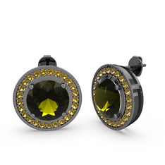 Esinti Daire Küpe - Sitrin ve peridot 925 ayar siyah rodyum kaplama gümüş küpe #9sns0c