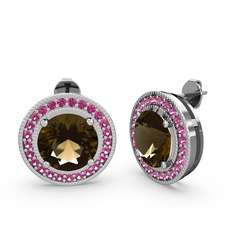 Esinti Daire Küpe - Rodolit garnet ve dumanlı kuvars 14 ayar beyaz altın küpe #b0fm8u