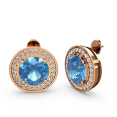 Swarovski ve akuamarin 8 ayar rose altın küpe