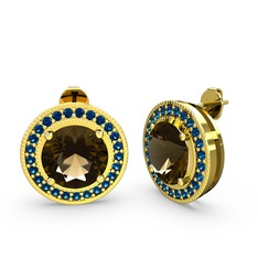 Esinti Daire Küpe - Lab safir ve dumanlı kuvars 925 ayar altın kaplama gümüş küpe #c1lgt3