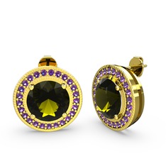 Esinti Daire Küpe - Ametist ve peridot 14 ayar altın küpe #c96a20