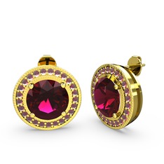 Esinti Daire Küpe - Kök yakut ve rodolit garnet 18 ayar altın küpe #cyn5ja