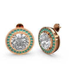 Kök zümrüt ve swarovski 8 ayar rose altın küpe