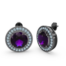 Esinti Daire Küpe - Akuamarin ve ametist 925 ayar siyah rodyum kaplama gümüş küpe #eim3eh