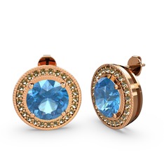 Dumanlı kuvars ve akuamarin 14 ayar rose altın küpe