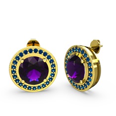 Lab safir ve ametist 14 ayar altın küpe