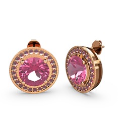 Esinti Daire Küpe - Kök yakut ve pembe kuvars 14 ayar rose altın küpe #fsx57w