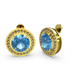 Esinti Daire Küpe - Dumanlı kuvars ve akuamarin 925 ayar altın kaplama gümüş küpe #fx7y42