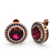 Esinti Daire Küpe - Lab safir ve rodolit garnet 14 ayar rose altın küpe #gjfkn