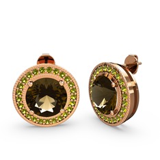 Esinti Daire Küpe - Peridot ve dumanlı kuvars 925 ayar rose altın kaplama gümüş küpe #hld4h1