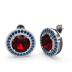 Lab safir ve garnet 14 ayar beyaz altın küpe