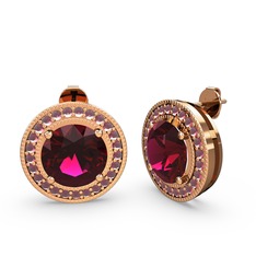 Esinti Daire Küpe - Kök yakut ve rodolit garnet 8 ayar rose altın küpe #hxyz9t