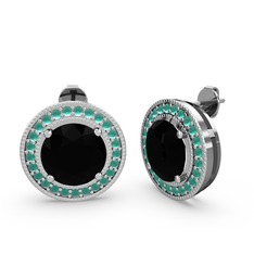 Esinti Daire Küpe - Kök zümrüt ve siyah zirkon 14 ayar beyaz altın küpe #i35nju