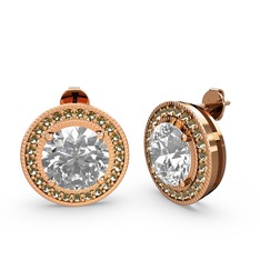 Dumanlı kuvars ve swarovski 14 ayar rose altın küpe
