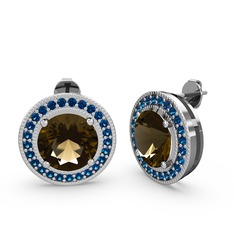 Esinti Daire Küpe - Lab safir ve dumanlı kuvars 18 ayar beyaz altın küpe #ic8tqx