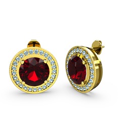 Akuamarin ve garnet 14 ayar altın küpe