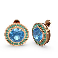 Esinti Daire Küpe - Kök zümrüt ve akuamarin 925 ayar rose altın kaplama gümüş küpe #itbgai