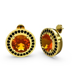 Esinti Daire Küpe - Siyah zirkon ve sitrin 8 ayar altın küpe #j1qj9f