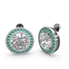 Esinti Daire Küpe - Kök zümrüt ve swarovski 8 ayar beyaz altın küpe #jdko2i