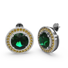 Esinti Daire Küpe - Sitrin ve yeşil kuvars 8 ayar beyaz altın küpe #jmotlm