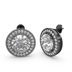 Esinti Daire Küpe - Swarovski ve beyaz zirkon 925 ayar siyah rodyum kaplama gümüş küpe #k34dbq