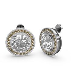 Dumanlı kuvars ve swarovski 8 ayar beyaz altın küpe