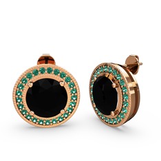 Yeşil kuvars ve siyah zirkon 8 ayar rose altın küpe