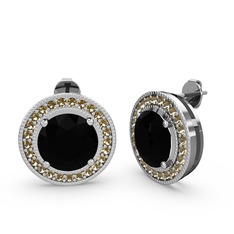 Esinti Daire Küpe - Dumanlı kuvars ve siyah zirkon 14 ayar beyaz altın küpe #l96dus