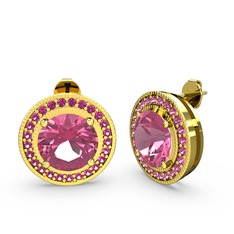 Rodolit garnet ve pembe kuvars 8 ayar altın küpe