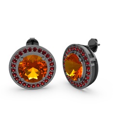 Esinti Daire Küpe - Garnet ve sitrin 925 ayar siyah rodyum kaplama gümüş küpe #lty1cl