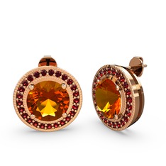 Esinti Daire Küpe - Garnet ve sitrin 18 ayar rose altın küpe #mfj28d