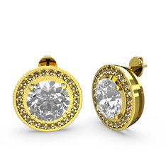 Dumanlı kuvars ve swarovski 18 ayar altın küpe