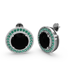 Esinti Daire Küpe - Yeşil kuvars ve siyah zirkon 18 ayar beyaz altın küpe #mnaq9s