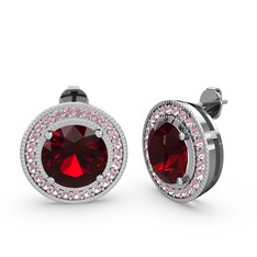 Esinti Daire Küpe - Pembe kuvars ve garnet 8 ayar beyaz altın küpe #muvce8
