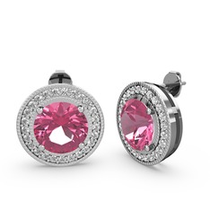Esinti Daire Küpe - Swarovski ve pembe kuvars 18 ayar beyaz altın küpe #n0lthq