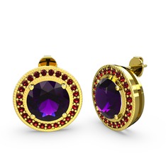 Esinti Daire Küpe - Garnet ve ametist 18 ayar altın küpe #nnz6tw