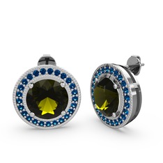 Esinti Daire Küpe - Lab safir ve peridot 18 ayar beyaz altın küpe #nqfgf4