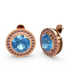 Esinti Daire Küpe - Kök yakut ve akuamarin 14 ayar rose altın küpe #opu4ze