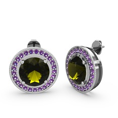 Esinti Daire Küpe - Ametist ve peridot 14 ayar beyaz altın küpe #pari0u