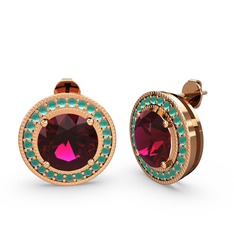 Esinti Daire Küpe - Kök zümrüt ve rodolit garnet 14 ayar rose altın küpe #pu379k