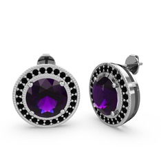 Esinti Daire Küpe - Siyah zirkon ve ametist 18 ayar beyaz altın küpe #qfjp4y