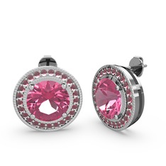Esinti Daire Küpe - Kök yakut ve pembe kuvars 18 ayar beyaz altın küpe #qgmbtc