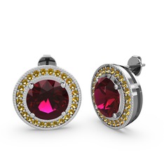Sitrin ve rodolit garnet 14 ayar beyaz altın küpe