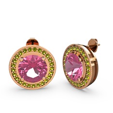 Esinti Daire Küpe - Peridot ve pembe kuvars 14 ayar rose altın küpe #rtx48j