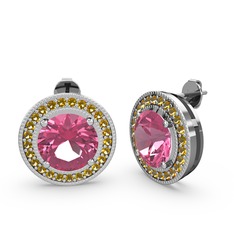 Esinti Daire Küpe - Sitrin ve pembe kuvars 14 ayar beyaz altın küpe #sduyko