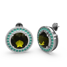 Kök zümrüt ve peridot 8 ayar beyaz altın küpe