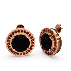 Garnet ve siyah zirkon 8 ayar rose altın küpe