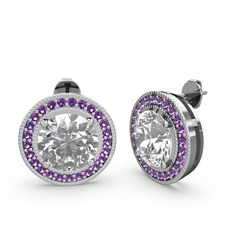 Ametist ve beyaz zirkon 8 ayar beyaz altın küpe