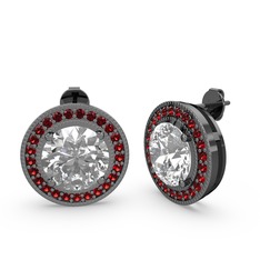 Esinti Daire Küpe - Garnet ve swarovski 925 ayar siyah rodyum kaplama gümüş küpe #tm2d2f